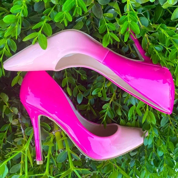 Hot Pink & Blush Pink Combo Ombré Pointed Toe Stiletto Heels - Picture 2 of 2